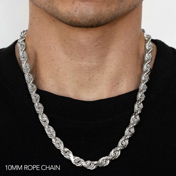 10K 10MM WHITE GOLD SOLID DC ROPE 28" CHAIN NECKLACE (AVAILABLE IN LENGTHS 7" - 30")