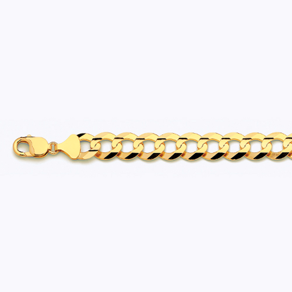 10K 13MM YELLOW GOLD SOLID CURB 20" CHAIN NECKLACE (AVAILABLE IN LENGTHS 7" - 30")