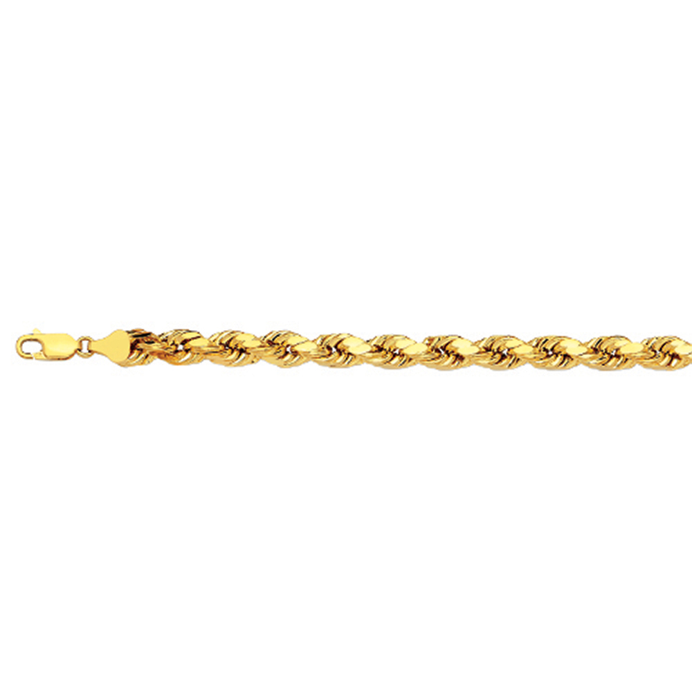 10K 5MM YELLOW GOLD DC HOLLOW ROPE 24" CHAIN NECKLACE (AVAILABLE IN LENGTHS 7" - 30")