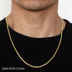 10K 3MM YELLOW GOLD DC HOLLOW ROPE 28" CHAIN NECKLACE (AVAILABLE IN LENGTHS 7" - 30")