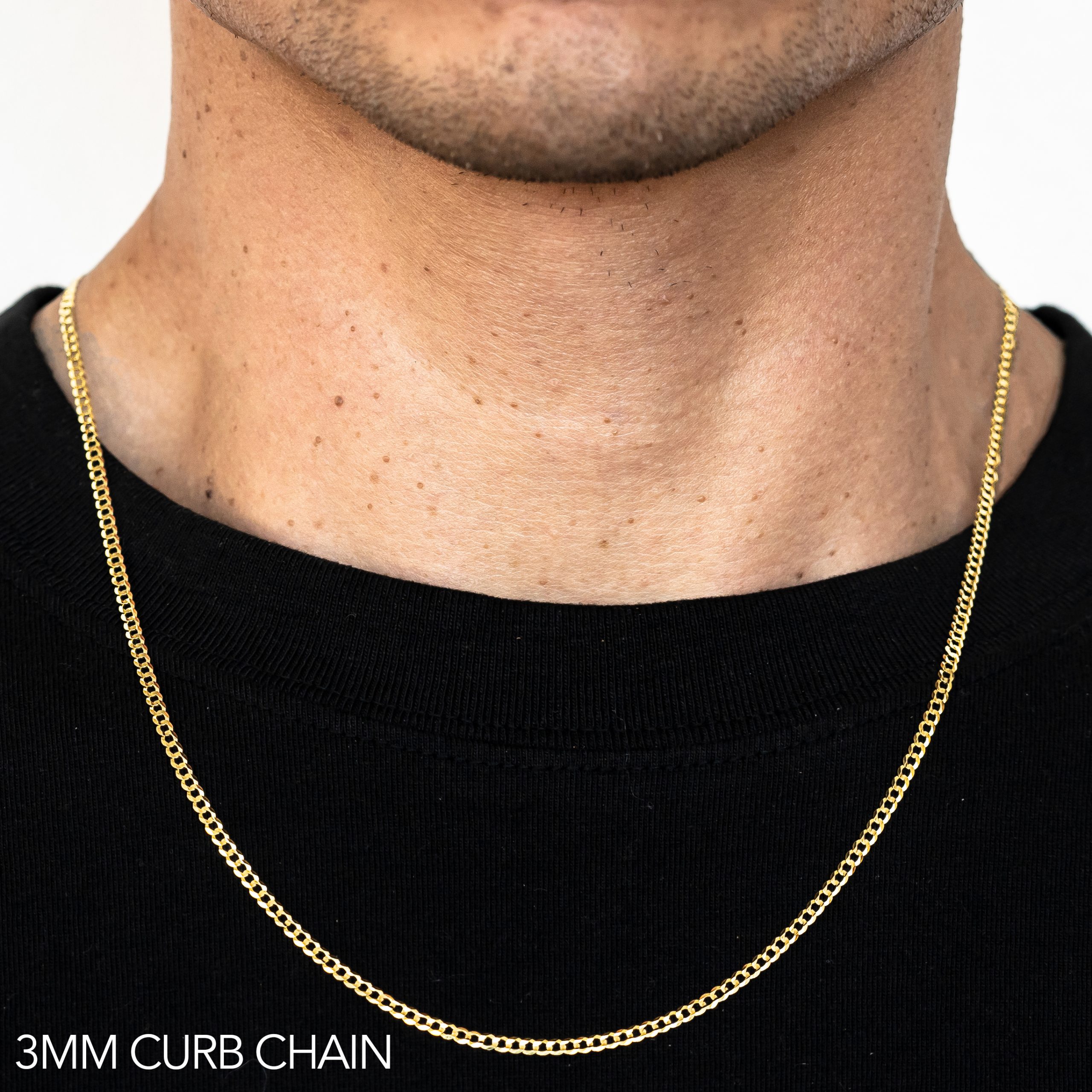 10K 3MM YELLOW GOLD SOLID CURB 24" CHAIN NECKLACE (AVAILABLE IN LENGTHS 7" - 30")
