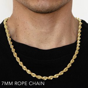 10K 7MM YELLOW GOLD SOLID DC ROPE 22" CHAIN NECKLACE (AVAILABLE IN LENGTHS 7" - 30")