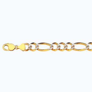 10K 12MM YELLOW GOLD SOLID PAVE FIGARO 20" CHAIN NECKLACE (AVAILABLE IN LENGTHS 7" - 30")