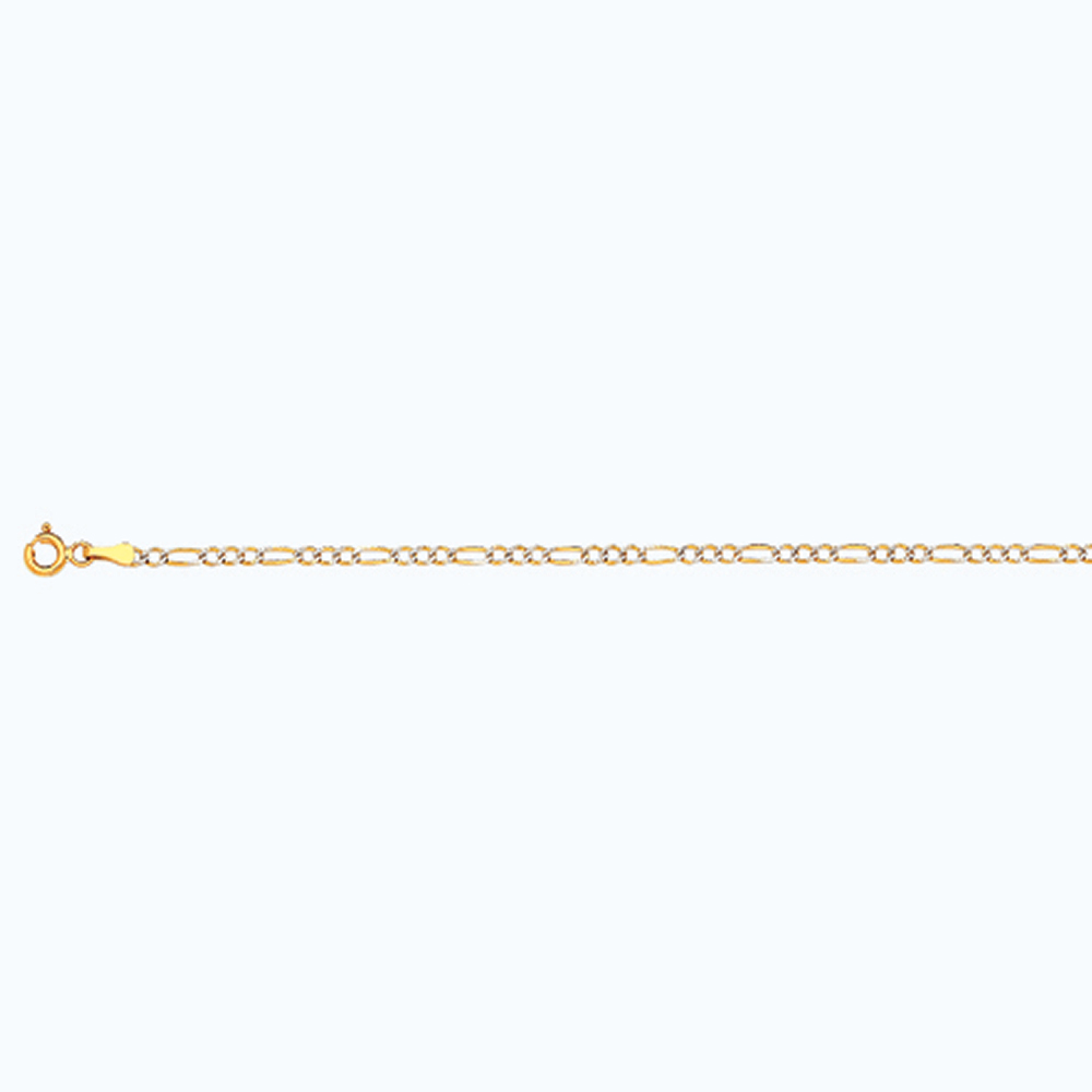 14K 2MM YELLOW GOLD SOLID PAVE FIGARO 16" CHAIN NECKLACE (AVAILABLE IN LENGTHS 7" - 30")