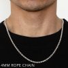 14K 4MM WHITE GOLD SOLID DC ROPE 28" CHAIN NECKLACE (AVAILABLE IN LENGTHS 7" - 30")