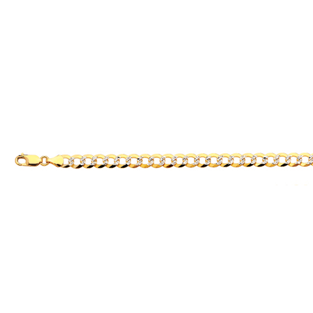 14K 7MM YELLOW GOLD SOLID PAVE CURB 28" CHAIN NECKLACE (AVAILABLE IN LENGTHS 7" - 30")