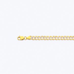 14K 4.5MM YELLOW GOLD HOLLOW PAVE CURB 20" CHAIN NECKLACE (AVAILABLE IN LENGTHS 7" - 30")