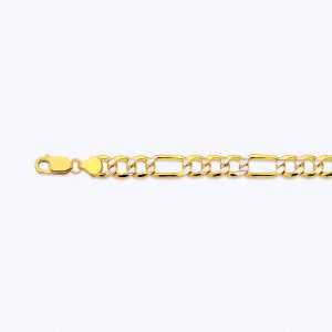 14K 7.5MM YELLOW GOLD HOLLOW PAVE FIGARO 20" CHAIN NECKLACE (AVAILABLE IN LENGTHS 7" - 30")