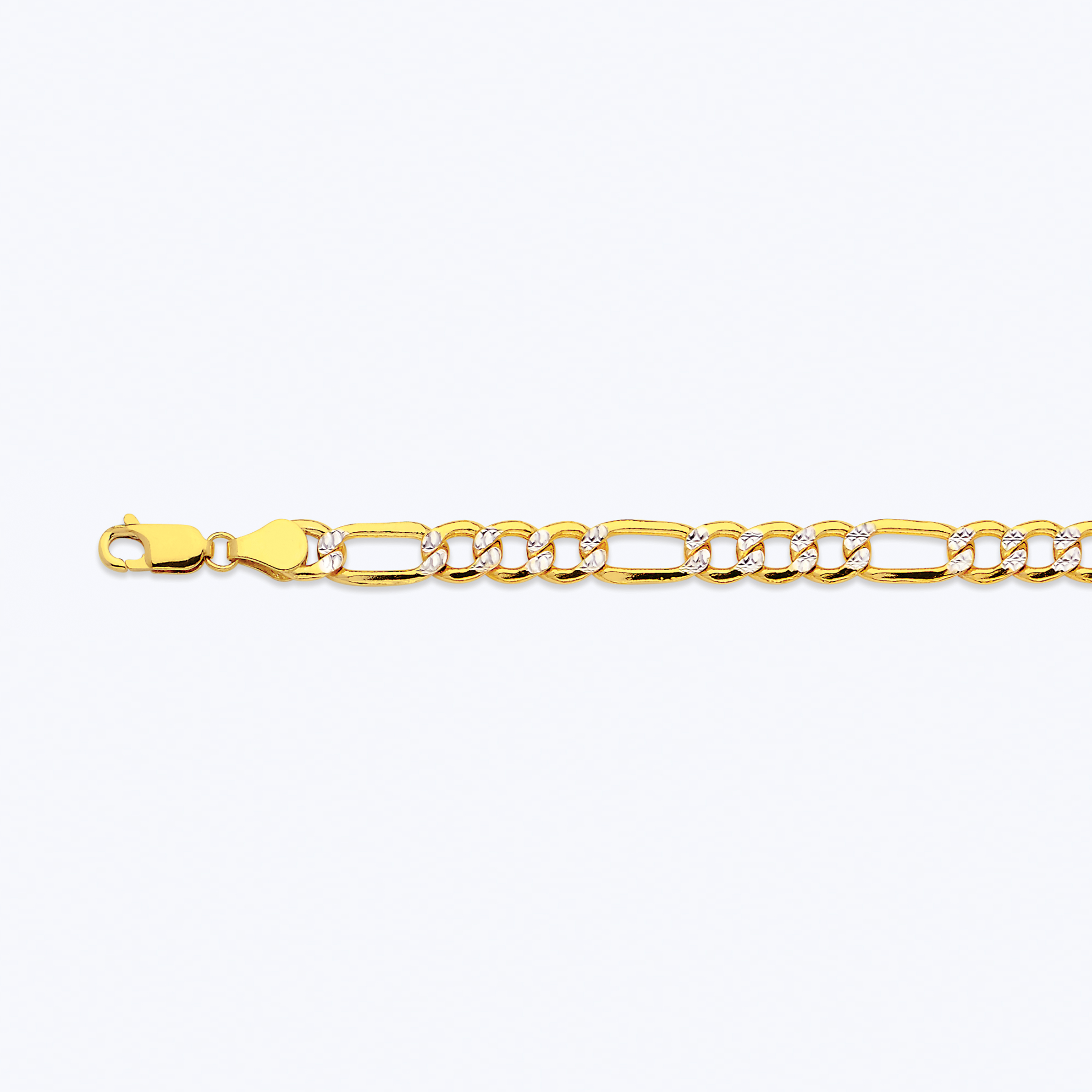 14K 6.5MM YELLOW GOLD HOLLOW PAVE FIGARO 20" CHAIN NECKLACE (AVAILABLE IN LENGTHS 7" - 30")