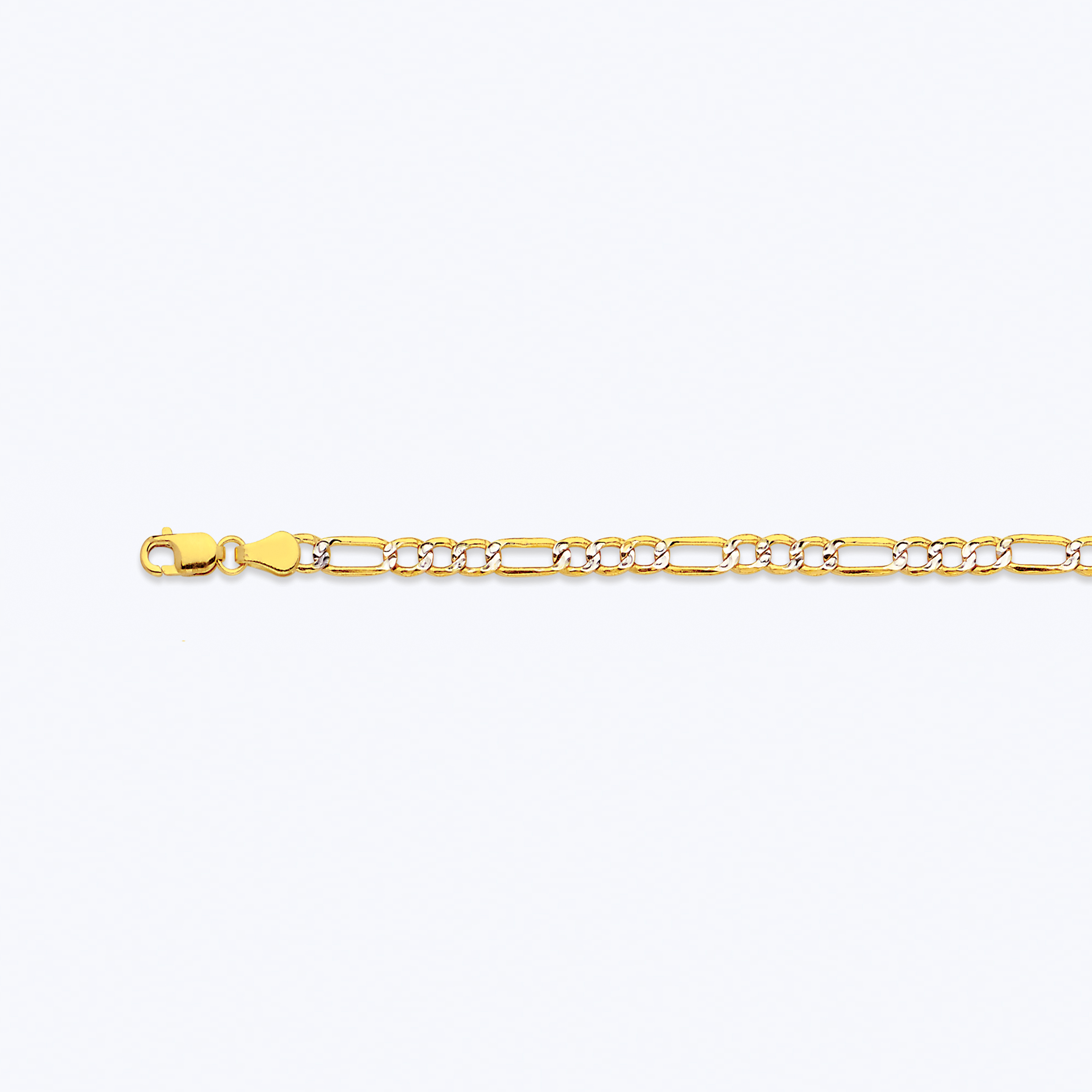 14K 3.5MM YELLOW GOLD HOLLOW PAVE FIGARO 30" CHAIN NECKLACE (AVAILABLE IN LENGTHS 7" - 30")