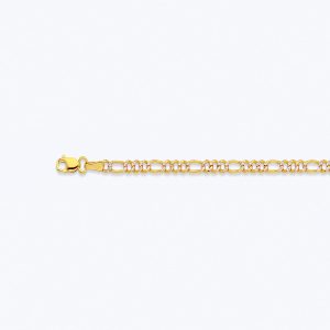 10K 2.5MM YELLOW GOLD HOLLOW PAVE FIGARO 7.5" CHAIN BRACELET (AVAILABLE IN LENGTHS 7" - 30")