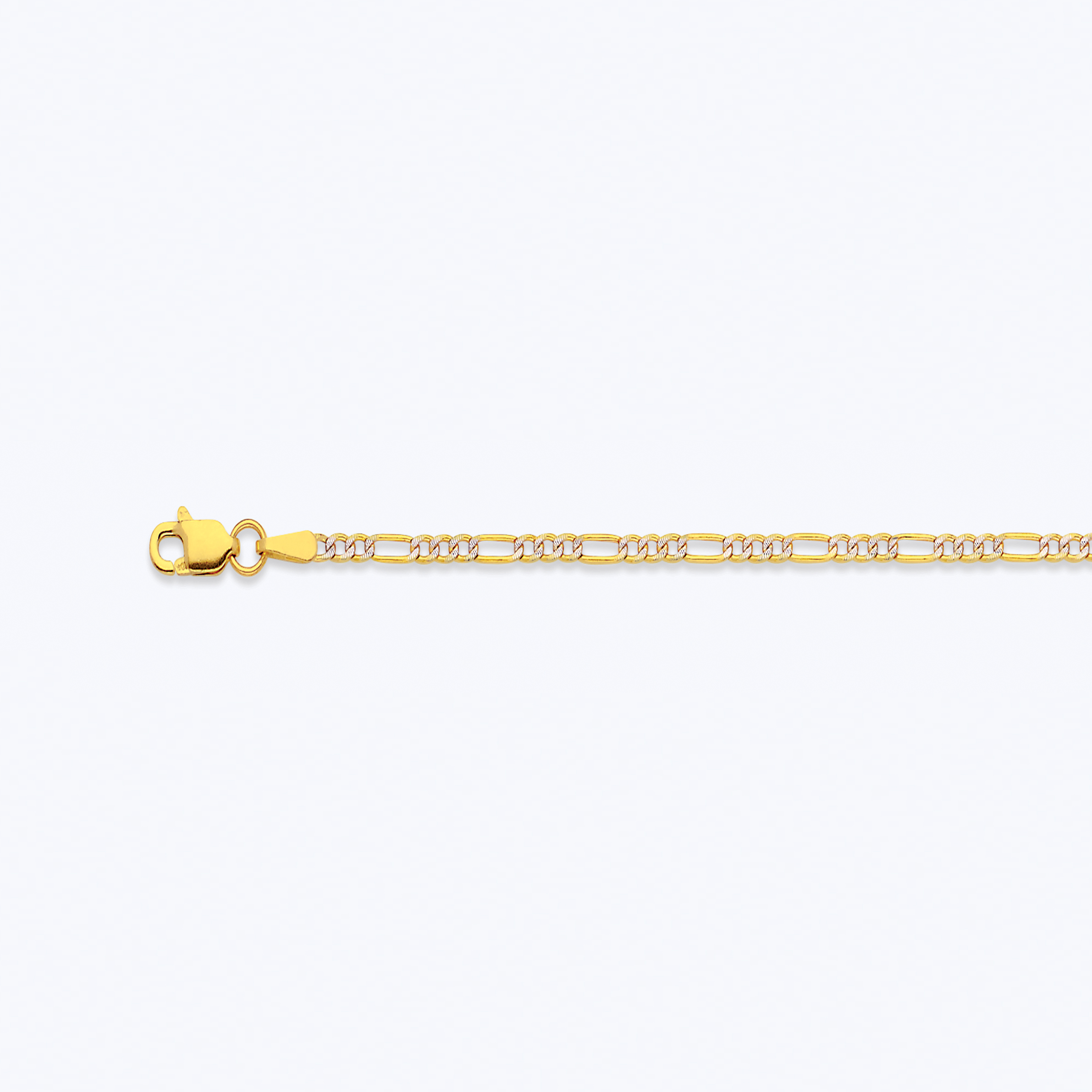 14K 2MM YELLOW GOLD HOLLOW PAVE FIGARO 18" CHAIN NECKLACE (AVAILABLE IN LENGTHS 7" - 30")