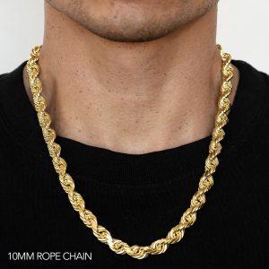 10K 10MM YELLOW GOLD SOLID DC ROPE 18" CHAIN NECKLACE (AVAILABLE IN LENGTHS 7" - 30")