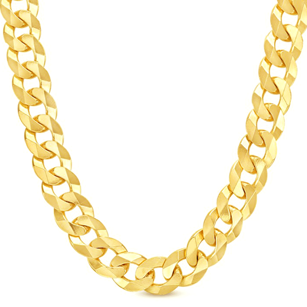 14K 14MM YELLOW GOLD SOLID CURB 24" CHAIN NECKLACE (AVAILABLE IN LENGTHS 7" - 30")
