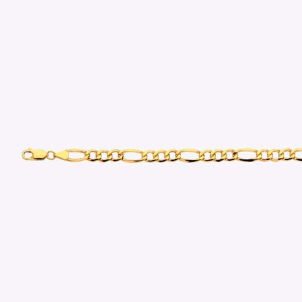 10K 6.5MM YELLOW GOLD HOLLOW FIGARO 7.5" CHAIN BRACELET (AVAILABLE IN LENGTHS 7" - 30")