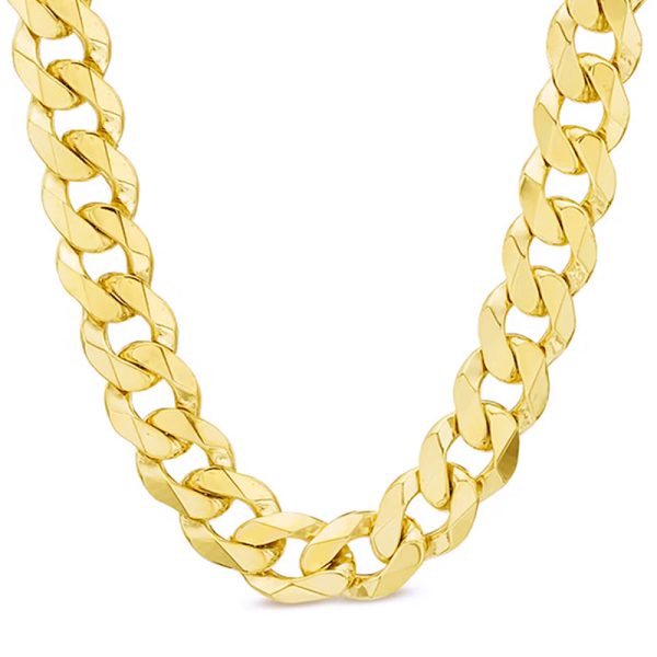 14K 11MM YELLOW GOLD SOLID CURB 26" CHAIN NECKLACE (AVAILABLE IN LENGTHS 7" - 30")