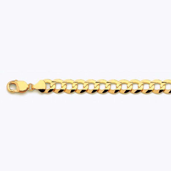 14K 11MM YELLOW GOLD SOLID CURB 26" CHAIN NECKLACE (AVAILABLE IN LENGTHS 7" - 30")