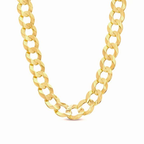 14K 7MM YELLOW GOLD SOLID CURB 16" CHAIN NECKLACE (AVAILABLE IN LENGTHS 7" - 30")