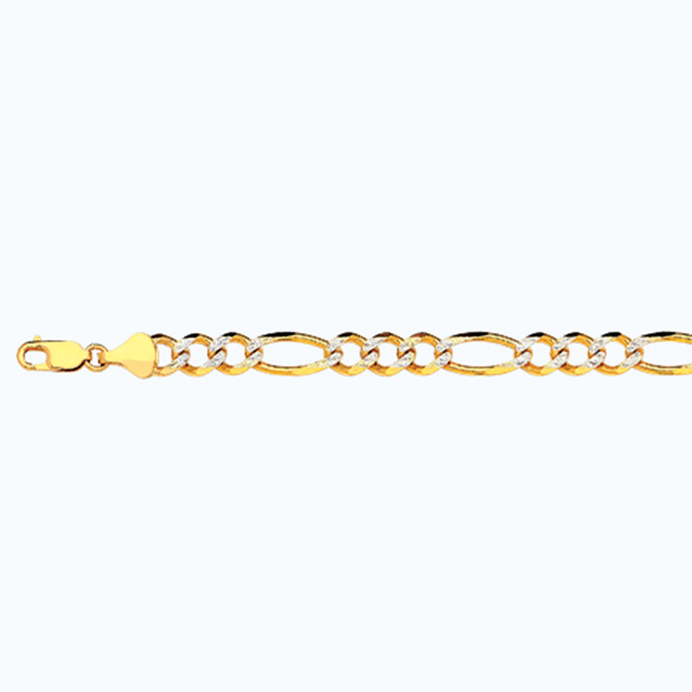 10K 8MM YELLOW GOLD SOLID PAVE FIGARO 8.5" CHAIN BRACELET (AVAILABLE IN LENGTHS 7" - 30")
