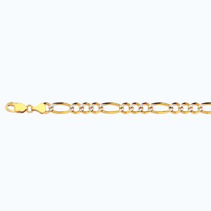 14K 6.5MM YELLOW GOLD SOLID PAVE FIGARO 9" CHAIN BRACELET (AVAILABLE IN LENGTHS 7" - 30")