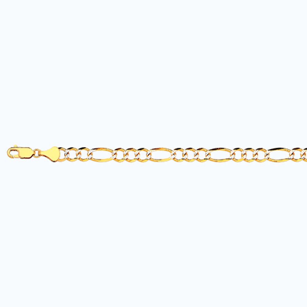 14K 5.5MM YELLOW GOLD SOLID PAVE FIGARO 8.5" CHAIN BRACELET (AVAILABLE IN LENGTHS 7" - 30")