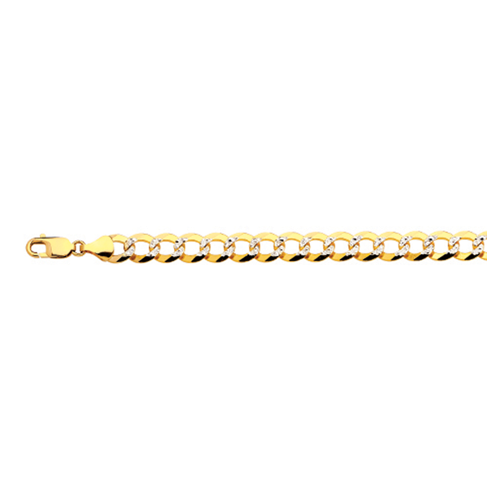 10K 9.5MM YELLOW GOLD SOLID PAVE CURB 7.5" CHAIN BRACELET (AVAILABLE IN LENGTHS 7" - 30")