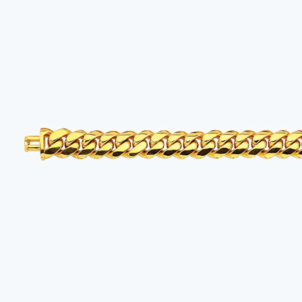 14K 13MM YELLOW GOLD SOLID MIAMI CUBAN 9" CHAIN BRACELET (AVAILABLE IN LENGTHS 7" - 30")