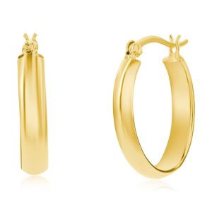 Sterling Silver 5x25mm Oval Hoop Earrings - Gold Plated