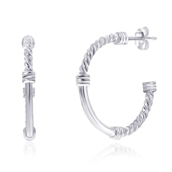 Sterling Silver, 28mm Rope & Polished Half Hoop Earrings