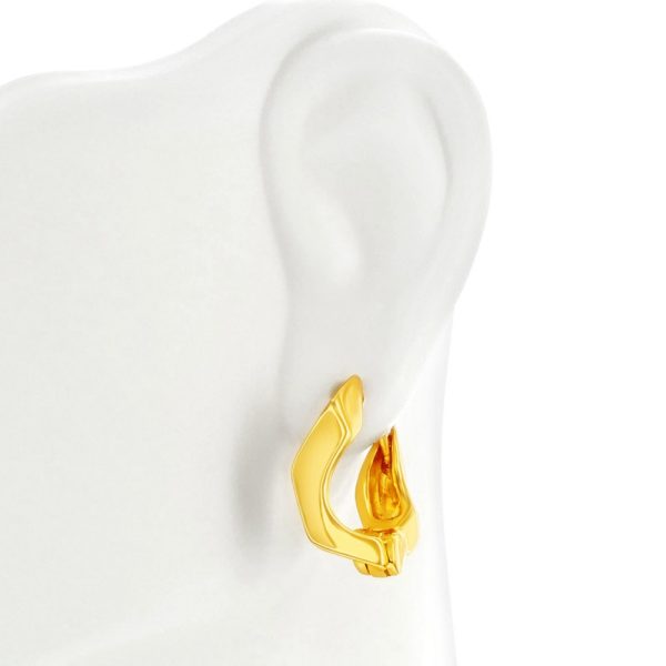 Sterling Silver, Geometric Polished Hoop Earrings - Gold Plated