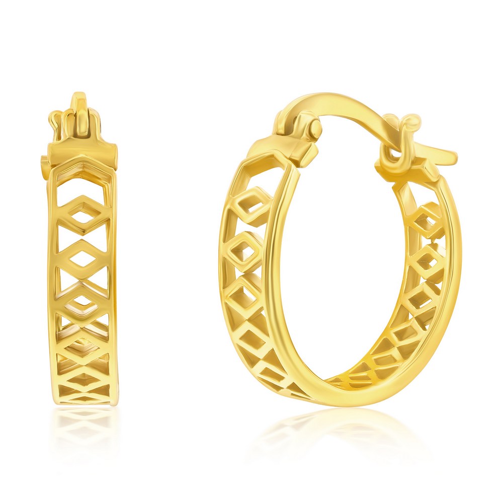 Sterling Silver Diamond Design Hoop Earrings - Gold Plated