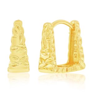 Sterling Silver, Textured Square Hoop Earrings - Gold Plated