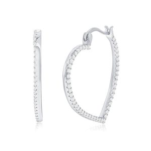 Sterling Silver, CZ Heart 20MM Hoop Earrings