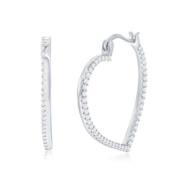 Sterling Silver, CZ Heart 20MM Hoop Earrings
