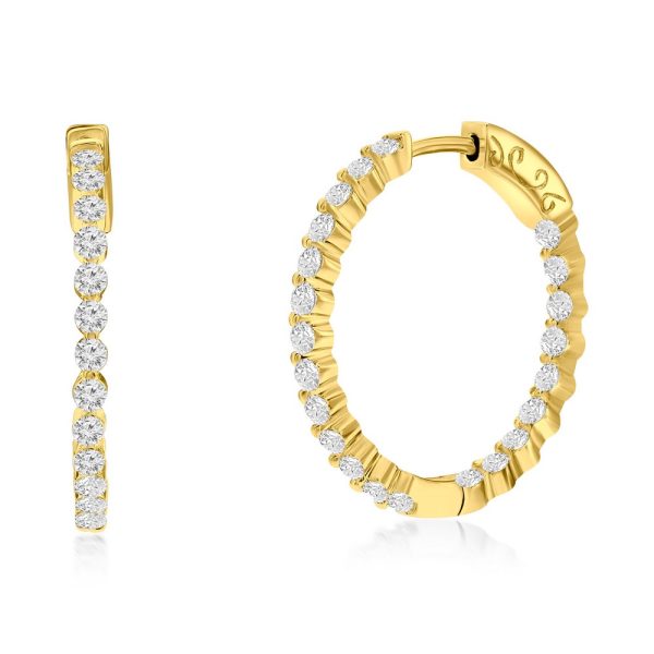 Sterling Silver, 25mm Inside-Outside Round CZ Hoop Earrings - Gold Plated