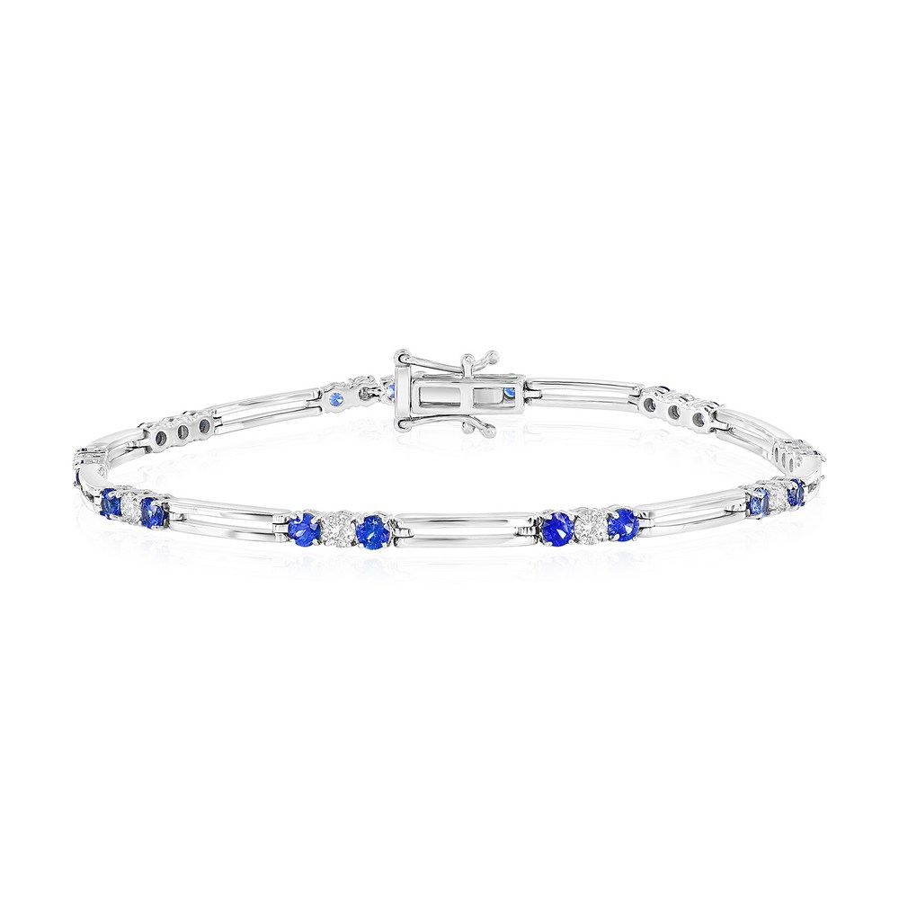 Sterling Silver, Sapphire & Diamond Bracelet - (30 Stones)