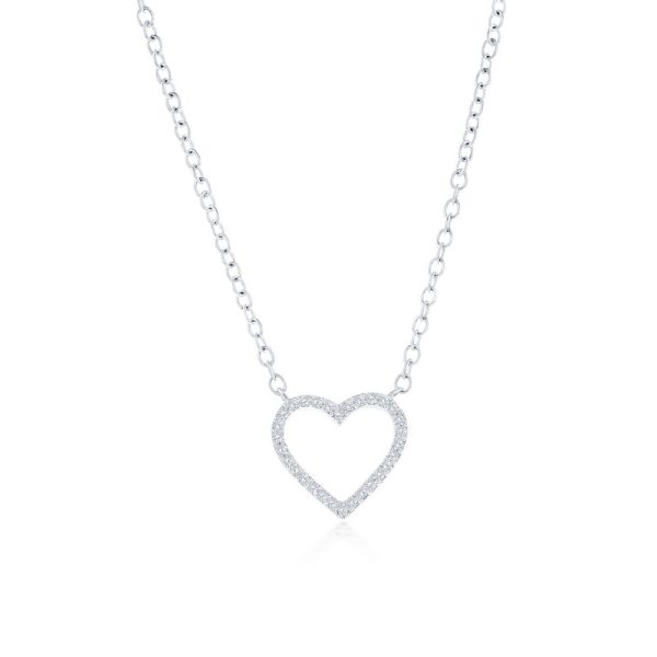 Sterling Silver, Heart Diamond Necklace - (30 Stones)