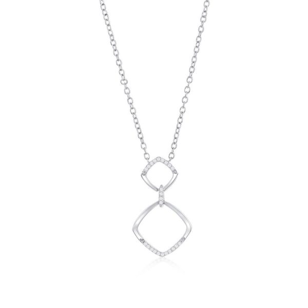 Sterling Silver Double Sqaure Diamond Necklace - (24 Stones)