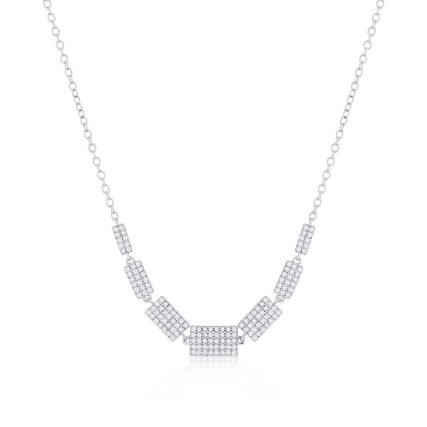 Sterling Silver Rectangle Graduating Diamond Necklace - (152 Stones)