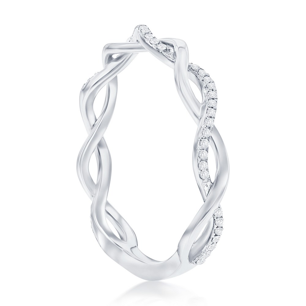 Sterling Silver Open Intertwined Diamond Ring - (53 Stones)