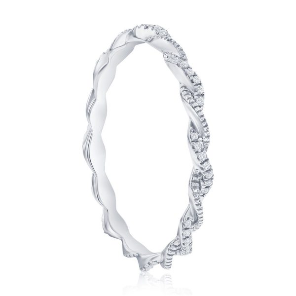 Sterling Silver Intertwined Diamond Ring - (56 Stones)