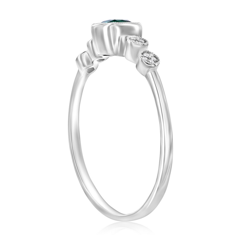 Sterling Silver, Lab-Grown Emerald & Natural Diamond Ring - (17 Stones)