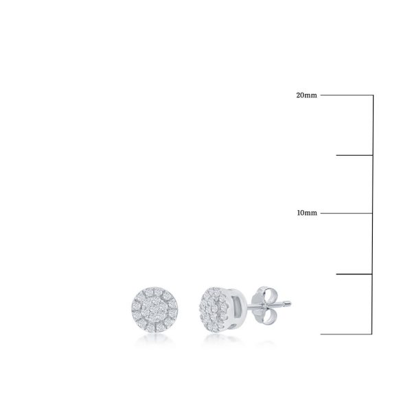 Sterling Silver, Round Halo Diamond 4mm Studs - (38 Stones)
