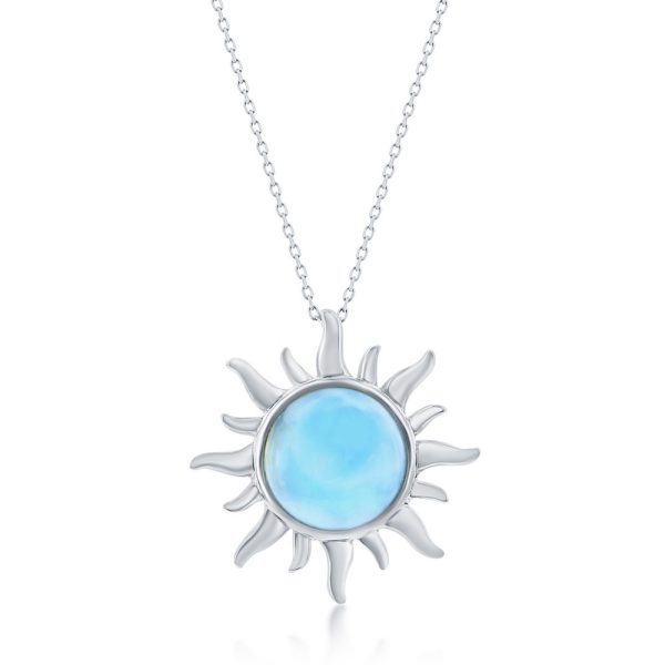 Sterling Silver, Larimar Sun Pendant