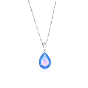 Sterling Silver White Opal & Blue Enamel Pearshaped Pendant
