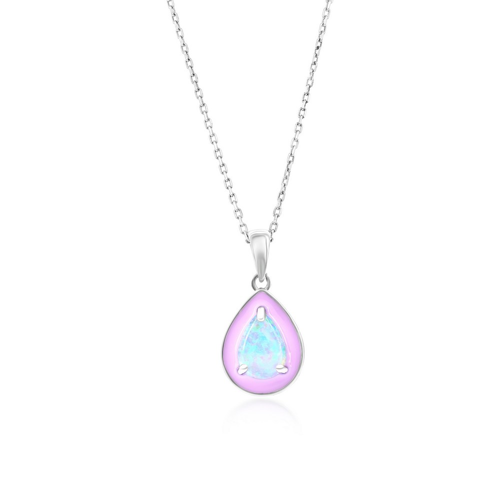 Sterling Silver White Opal & Pink Enamel Pearshaped Pendant