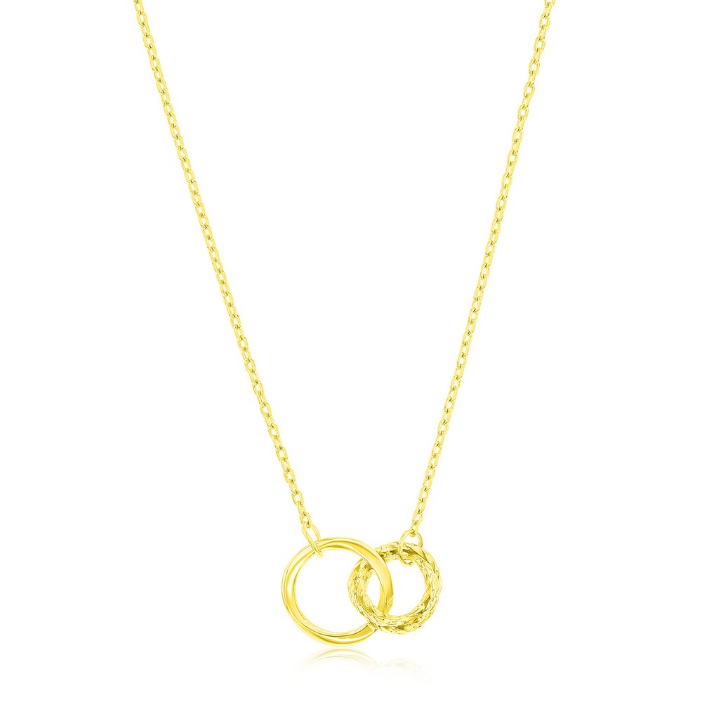 Sterling Silver, Polished & Textured, Double Circle Necklace - Gold Plated