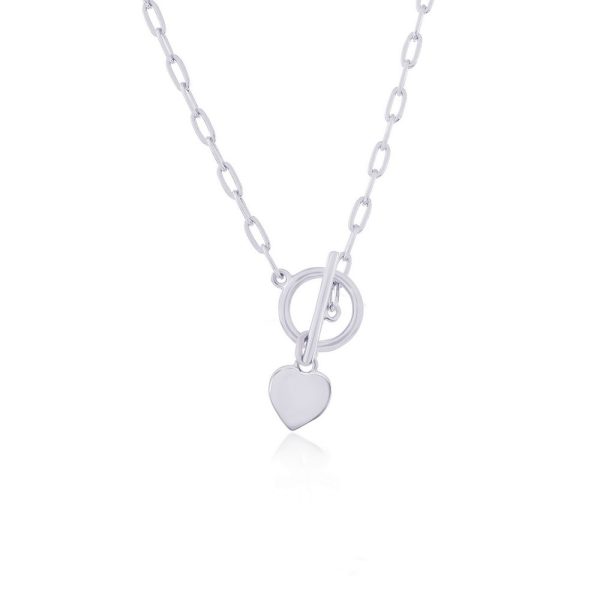 Sterling Silver Heart Charm Paperclip Toggle Necklace