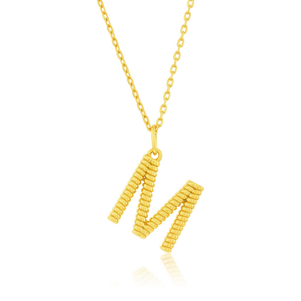 Sterling Silver, Rigid Design 'M' Initial Necklace - Gold Plated