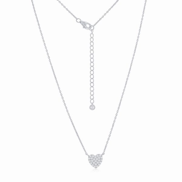 Sterling Silver, Micro Pave Heart CZ Necklace